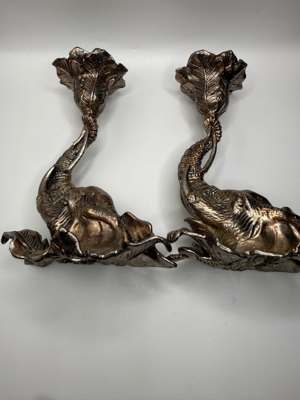 Vintage Elephant Candle Holders Signed and Dated.